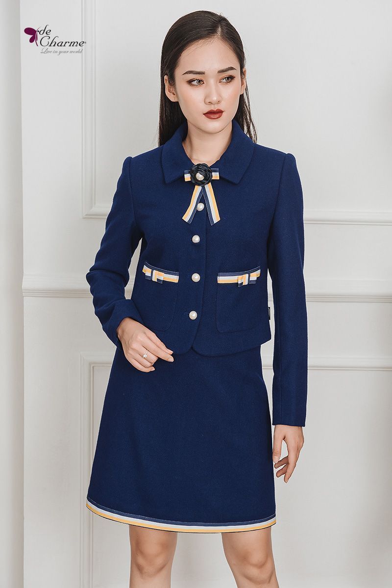 Vest phối ruyban - Xanh indigo - M