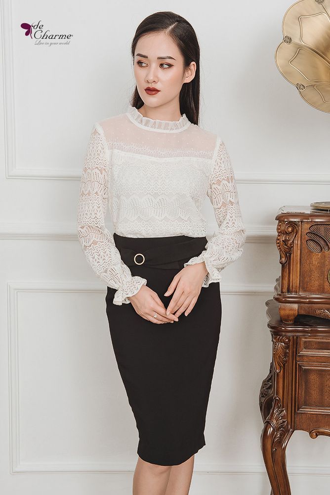 Sơ mi phủ ren bèo cổ