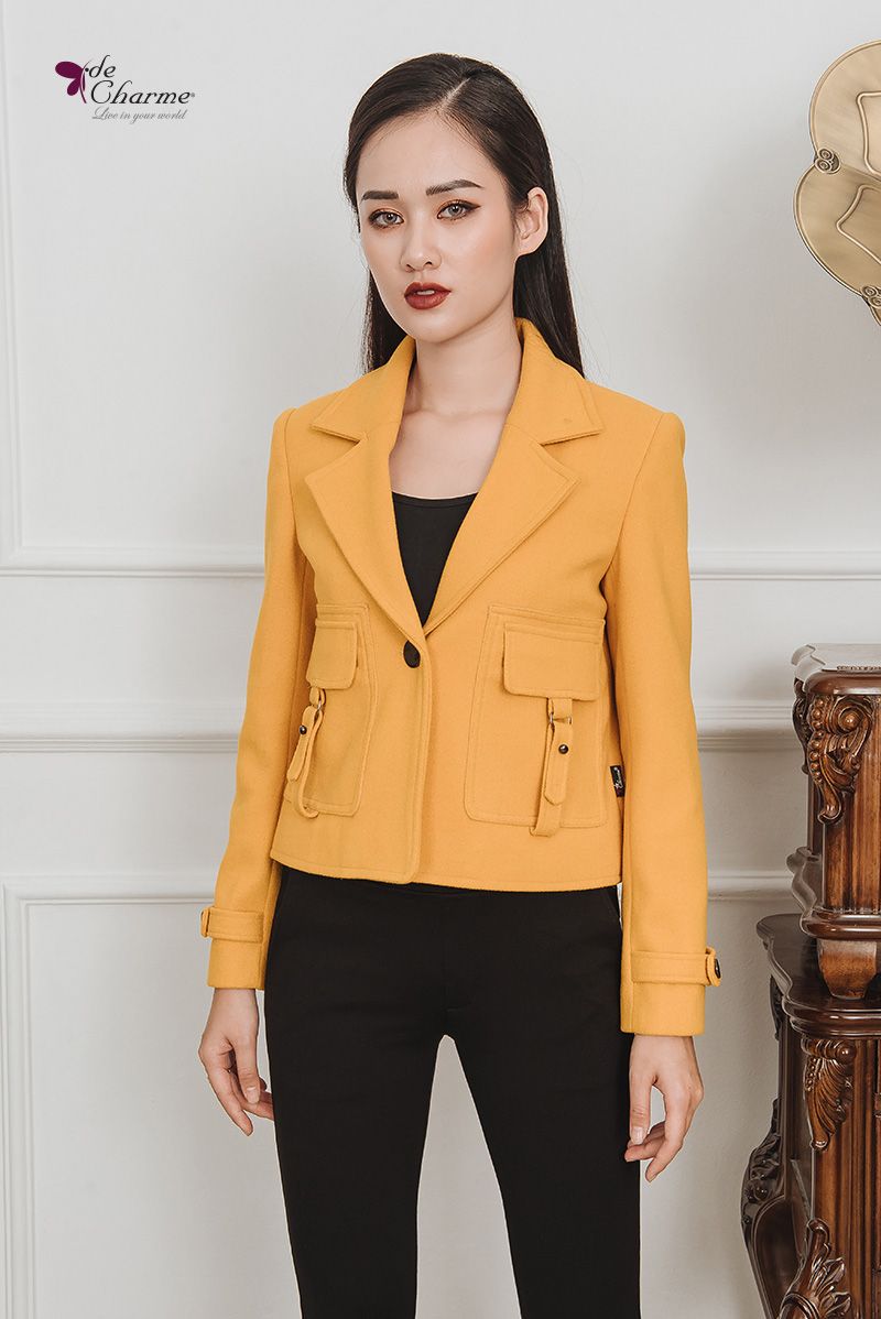 Vest dạ túi đai trang trí - Vàng - L