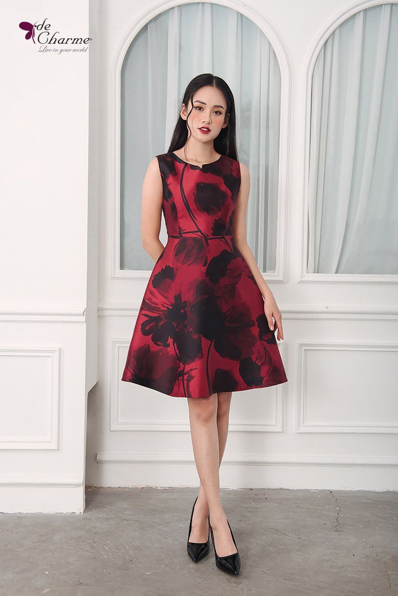 Đầm sát nách gấm - Đỏ - S
