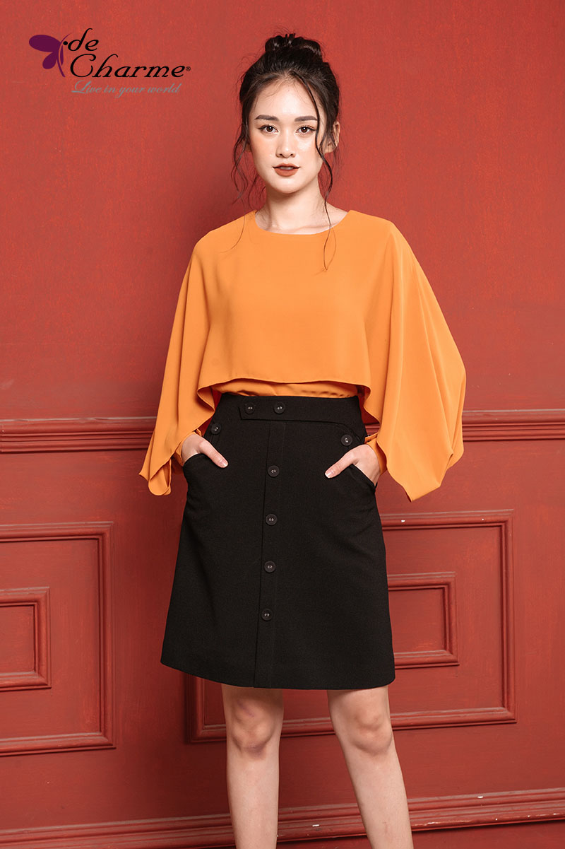 Sơ mi cổ tròn tà bung 2 lớp