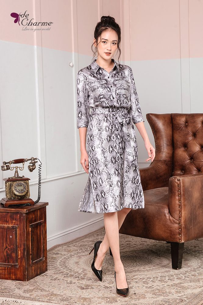 Đầm xẻ tà túi ốp đai chun (Next) - Xám - M