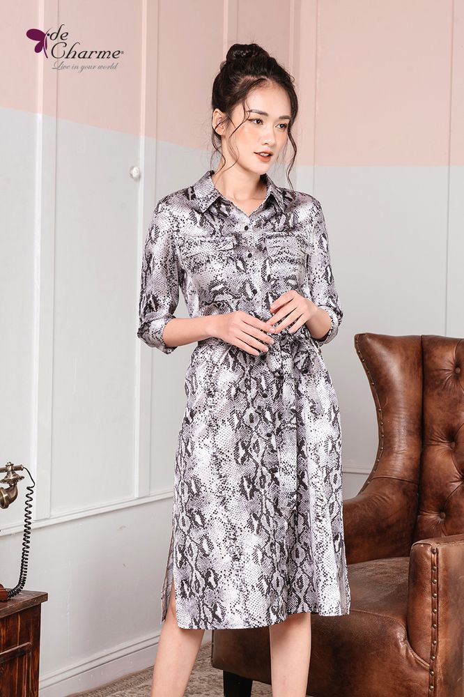 Đầm xẻ tà túi ốp đai chun (Next) - Xám - L