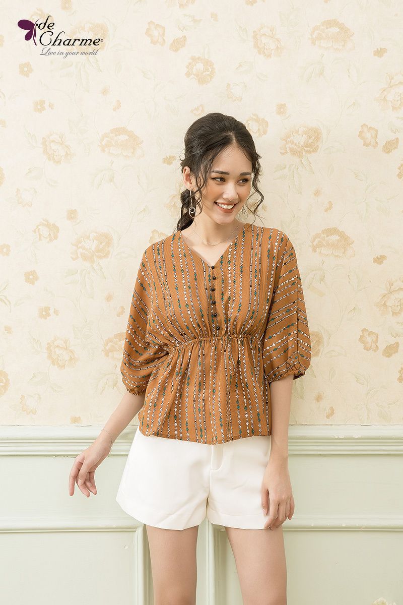 Sơ mi cổ tim eo tay liền (Next) - Nâu - XL