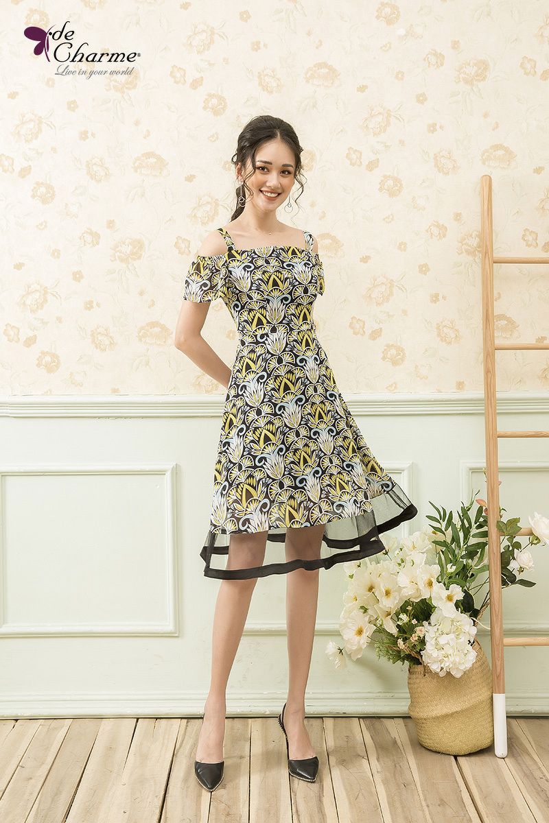 Đầm họa tiết phối lưới gấu (Next) - Họa tiết - M