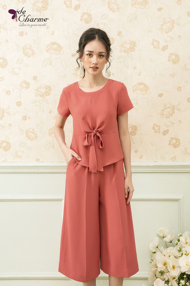 Sơ mi áo dây buộc sau - Hồng - S