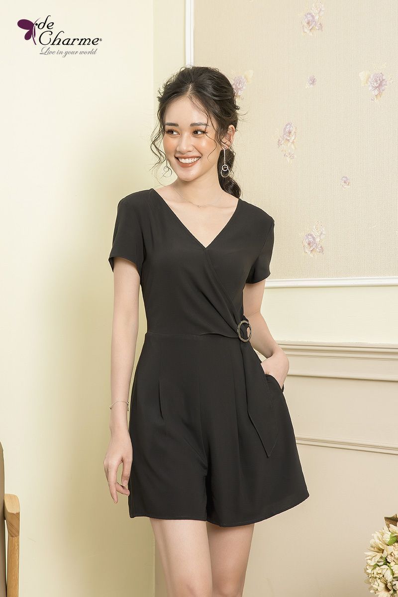 Jumsuit cổ V đai lệch (Next) - Đen - S
