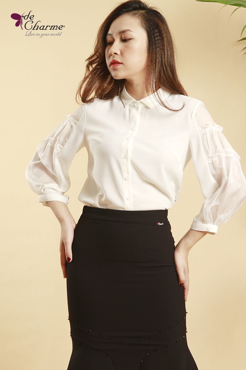 Sơ mi cắt súp sống tay - Trắng - S