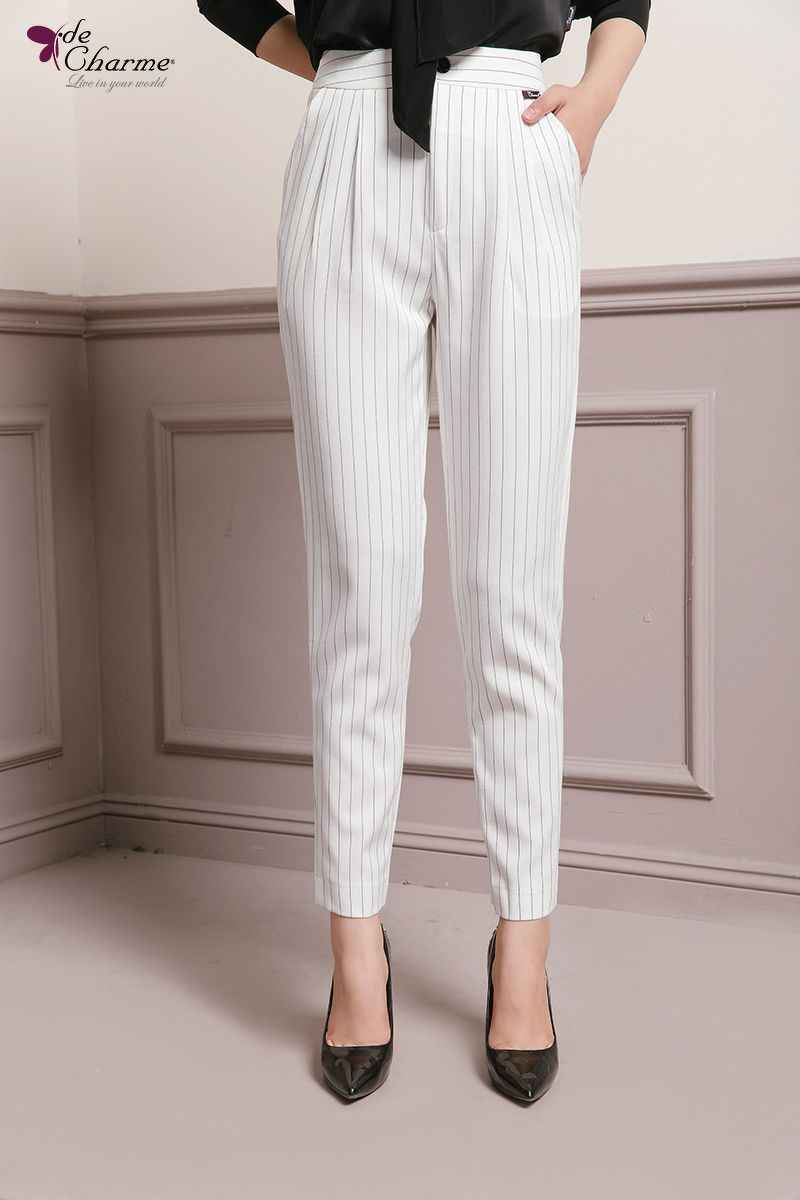 Quần baggy kẻ trắng - Kẻ sọc - S