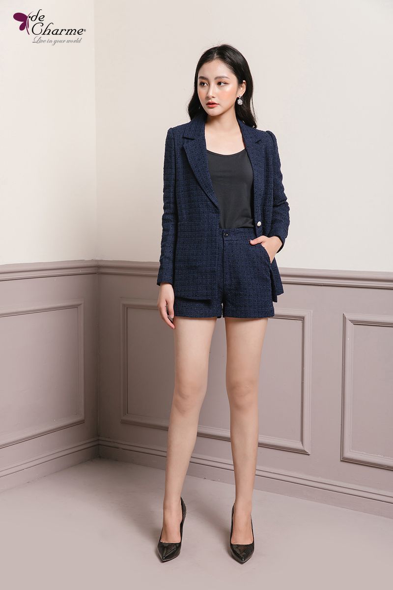Vest họa tiết dáng dài túi ốp - Xanh navy - L