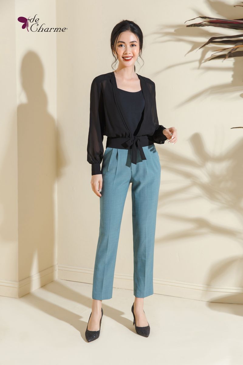 Quần baggy cạp lẹch 2 khuy - Hồng - M