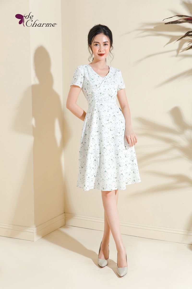 Đầm vạt vắt chéo thắt nơ - Floral - L