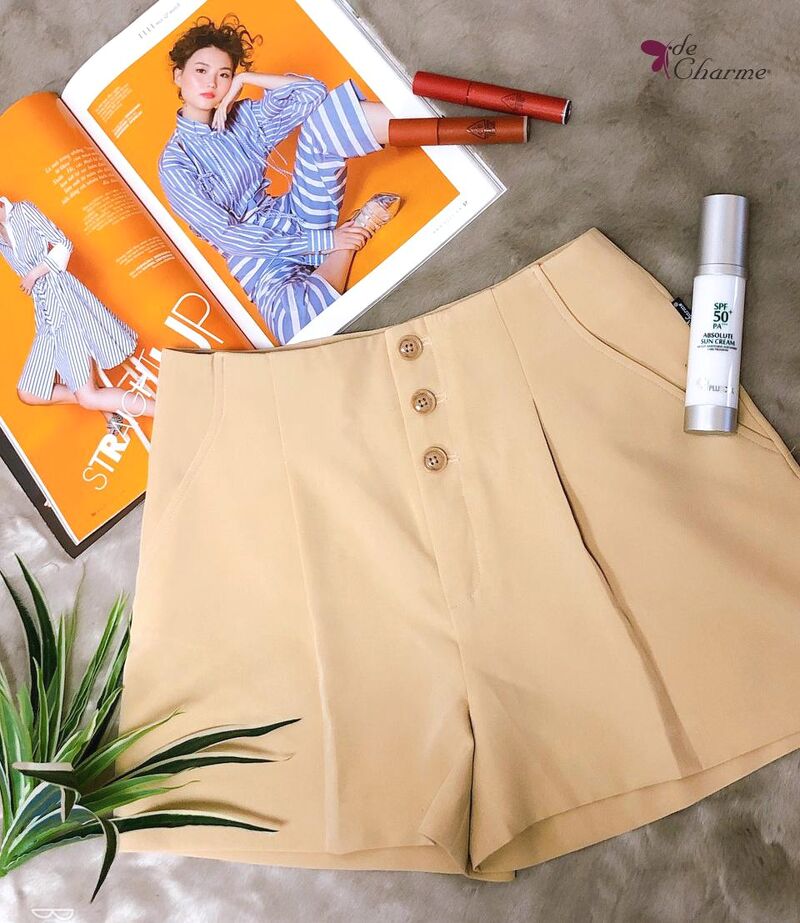 Quần short cạp liền khuy cài - Be - L