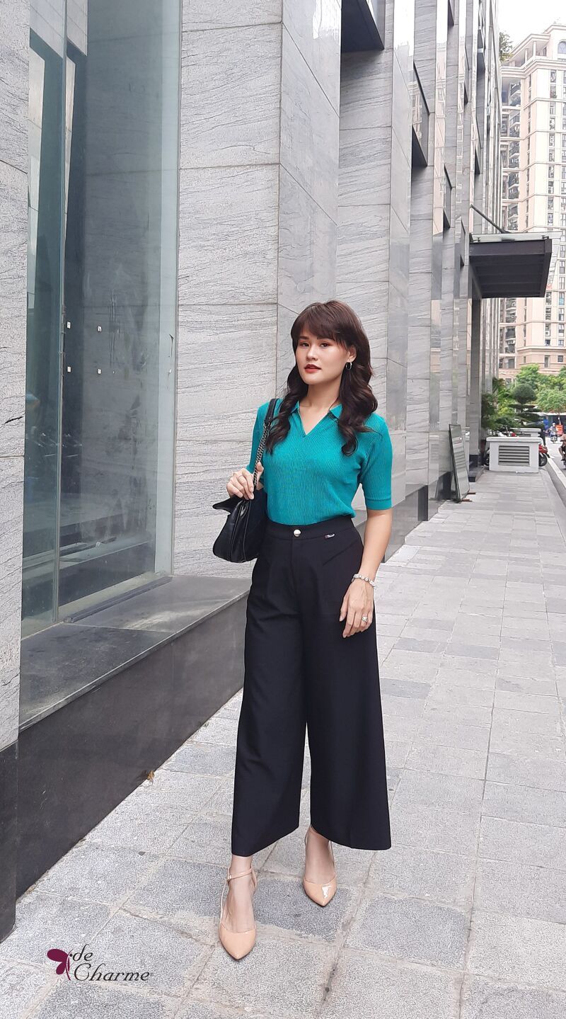 Áo len tay cộc cổ bẻ (Next) - Xanh lá cây - S