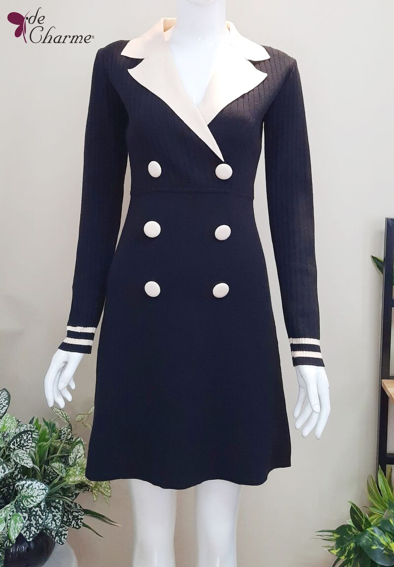 Đầm len cổ be - Đen - Free size