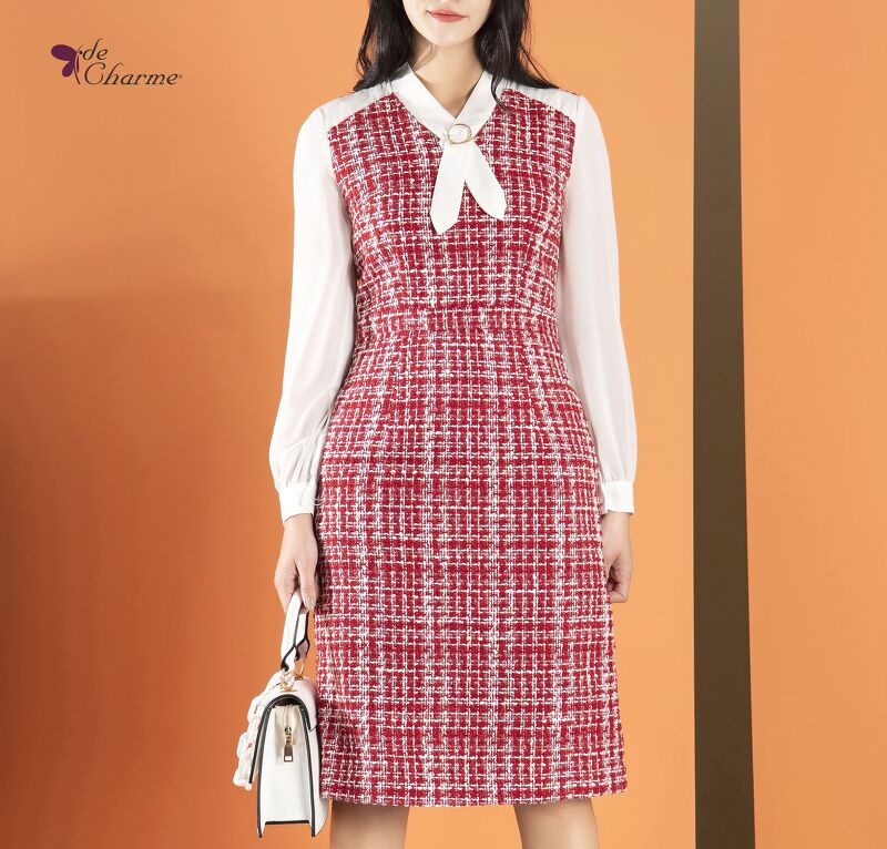 Đầm đỏ dạ text - Đỏ - S