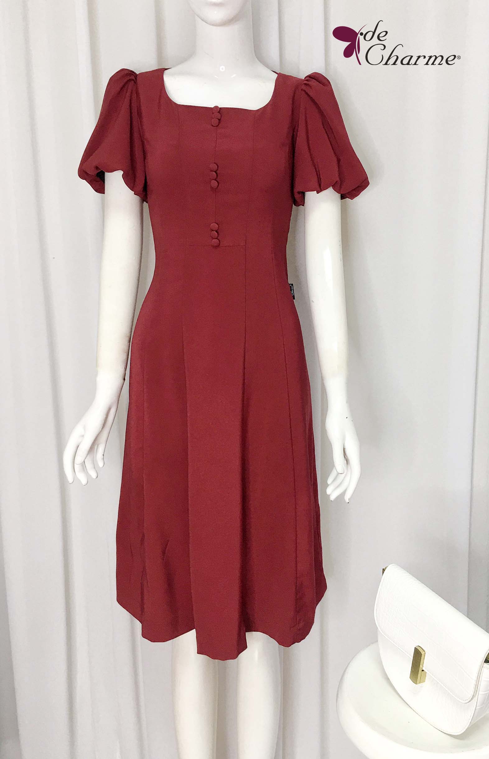 Đầm xòe tay bồng cổ vuông một hàng cúc JM DESIGN - Đầm, váy nữ |  ThờiTrangNữ.vn