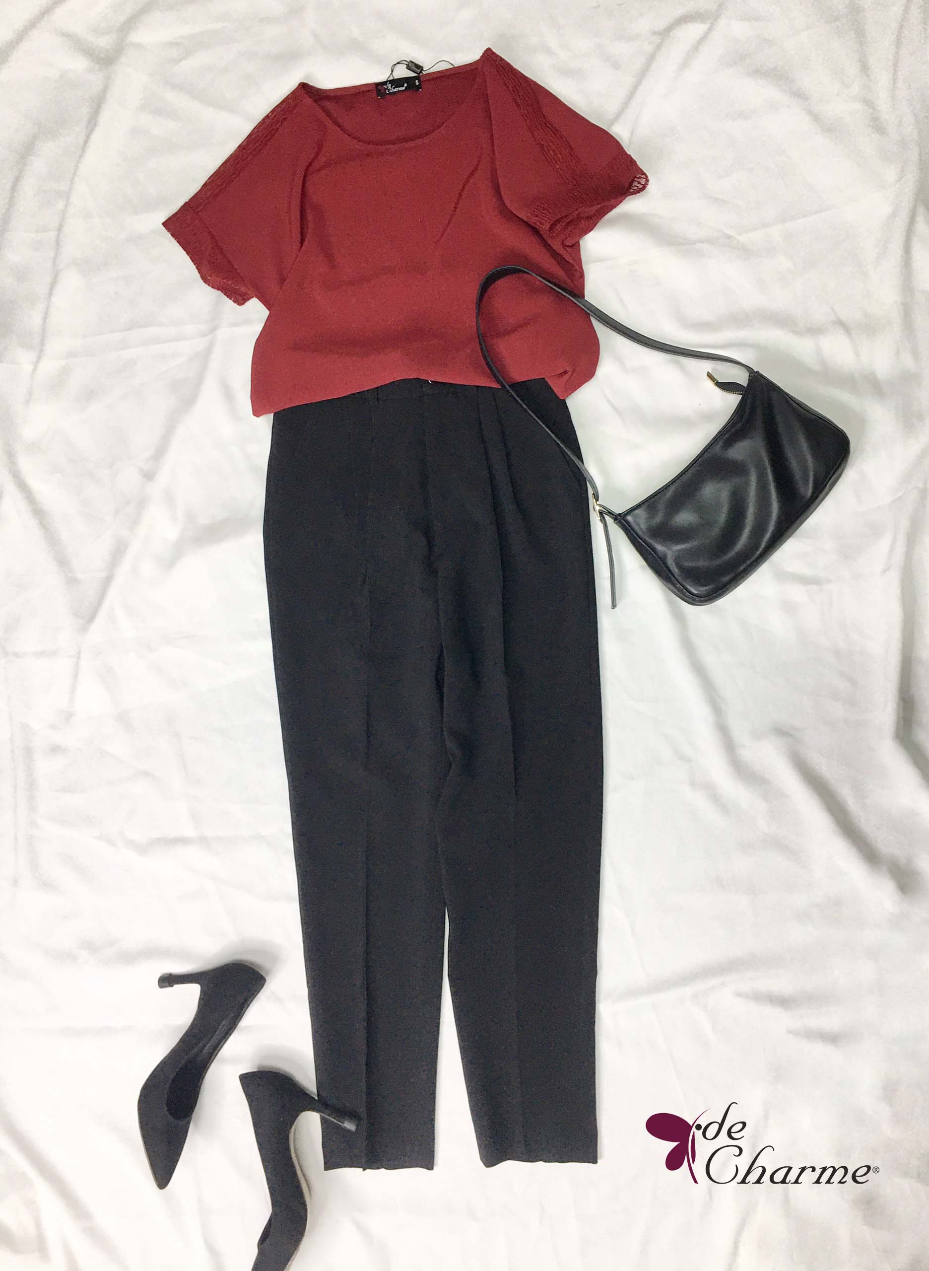 Quần baggy 2 ly xếp - Đen - S