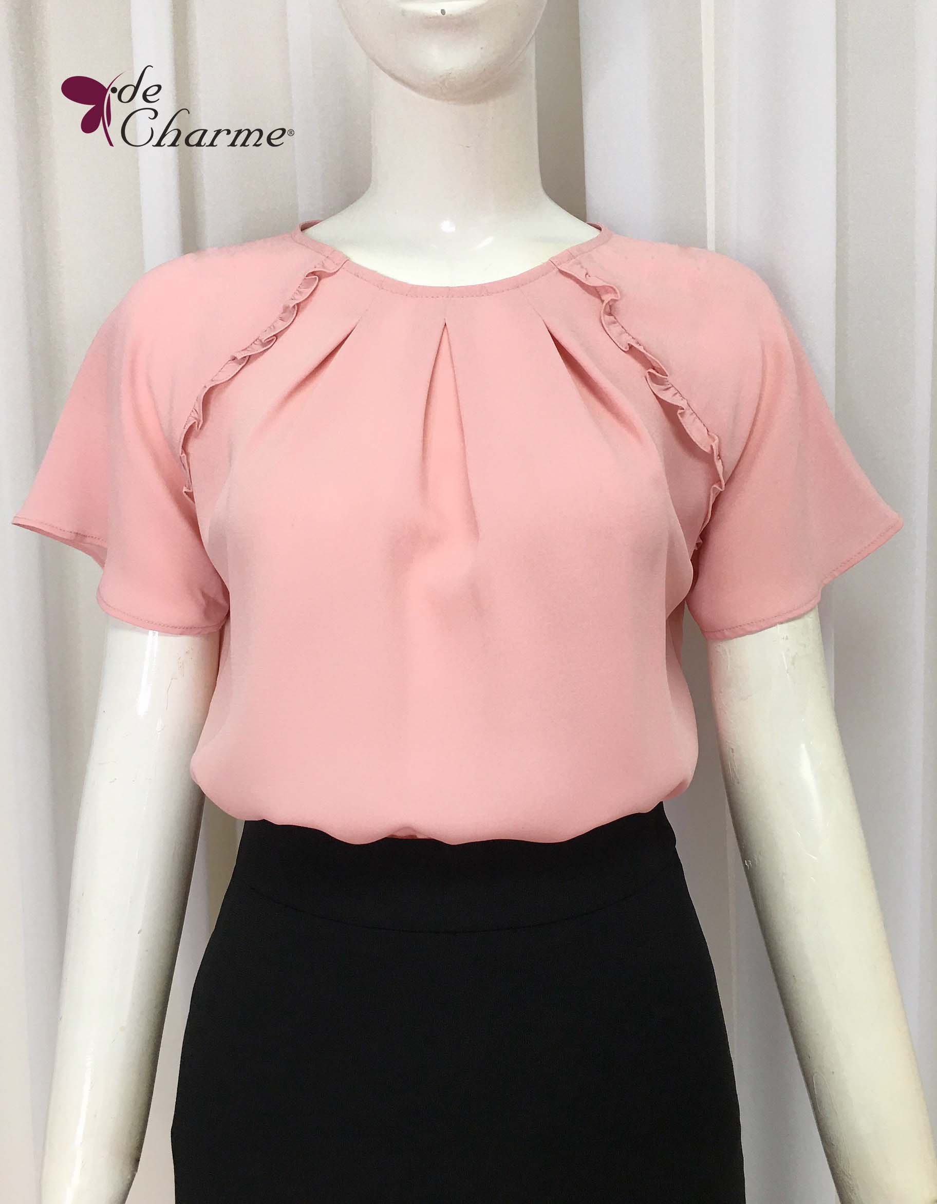 Sơ mi tay raglan rúm cổ - Hồng - L