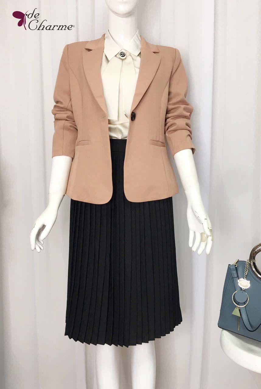 Vest cổ K dài tay - Be - M
