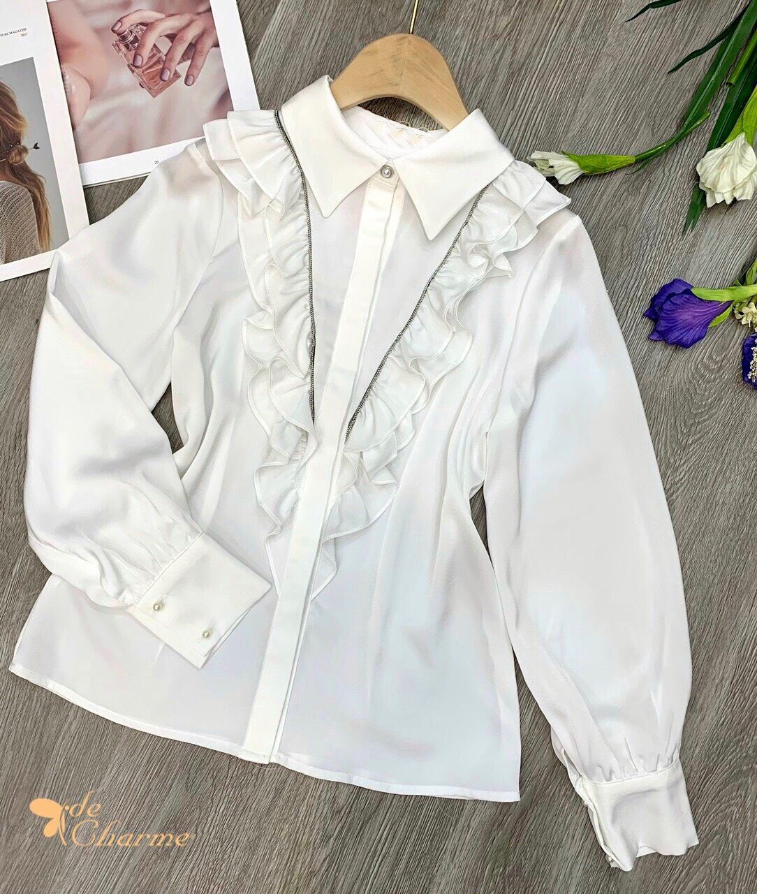 Sơ mi lụa bèo lé - Trắng - S