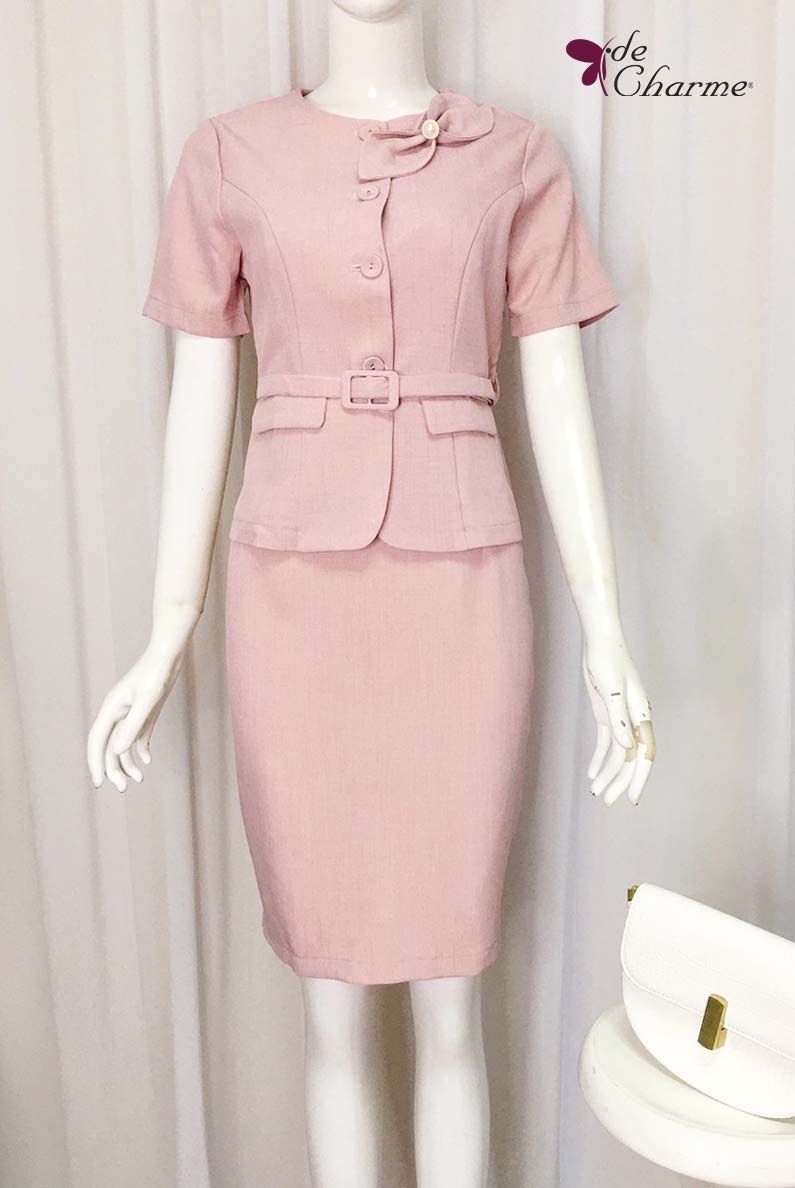 Vest ngắn tay cổ nơ - Hồng - M