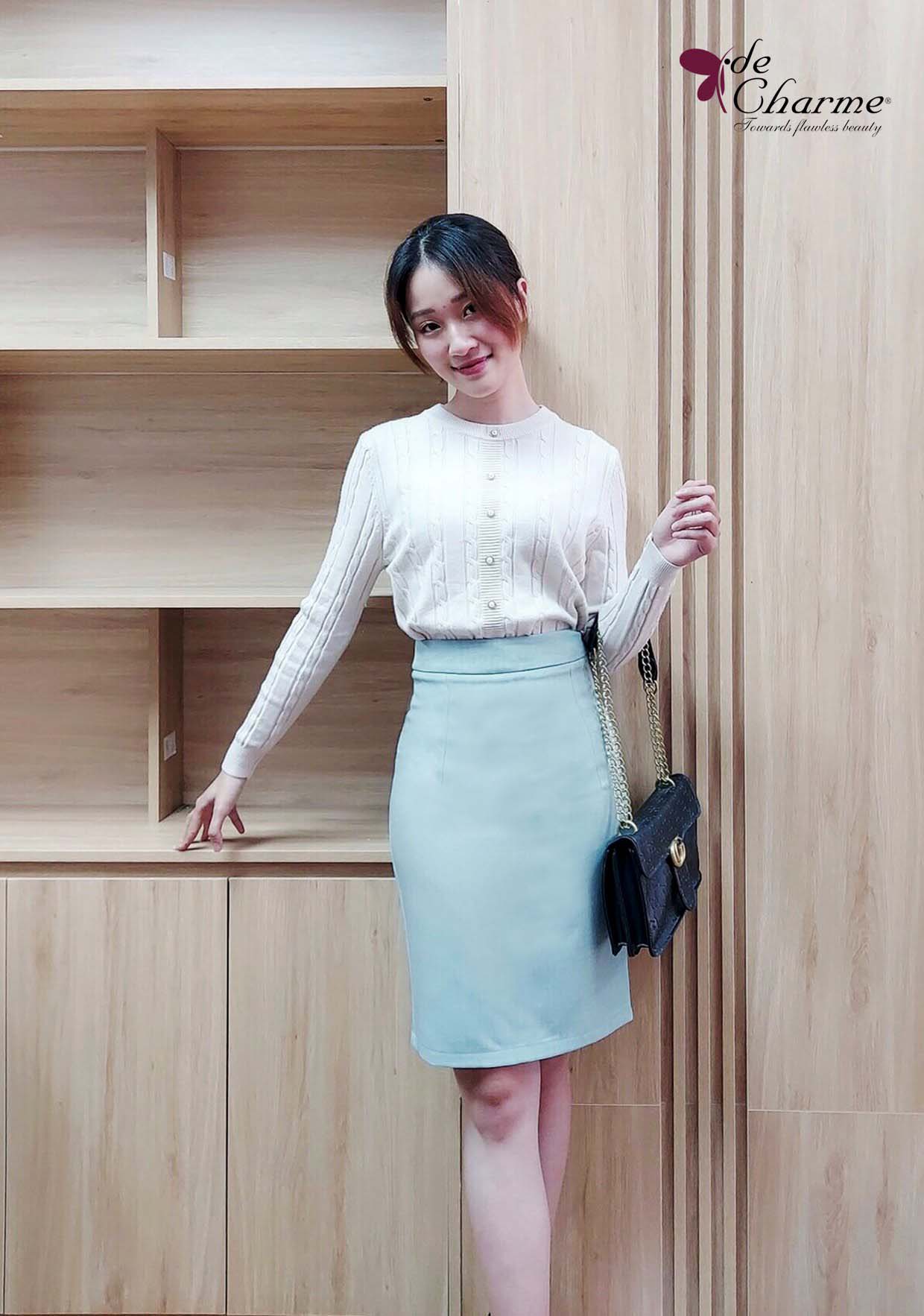 Chân váy dáng dài cơ bản - Xanh lá cây - S