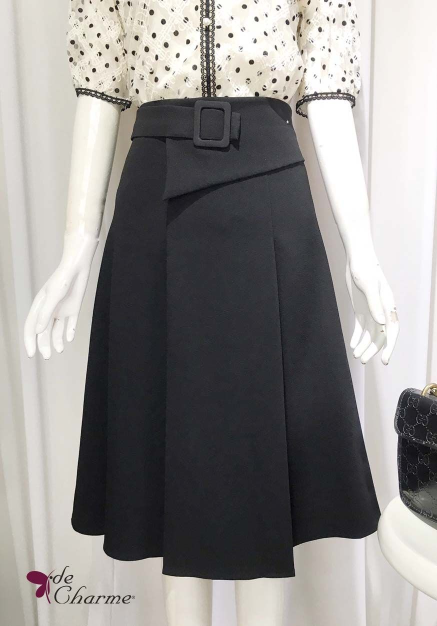 Chân váy công sở dáng xòe xếp ly màu đen CV06-28 | Thời trang công sở K&K  Fashion