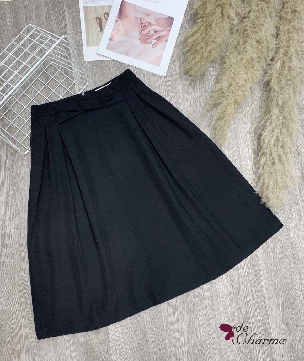Chân váy xòe cạp dây chéo - Đen - L