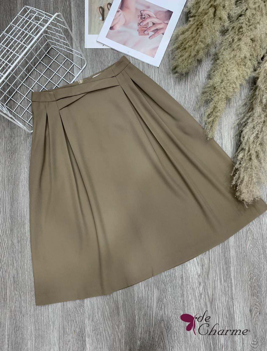 Chân váy xòe cạp dây chéo - Nâu - M