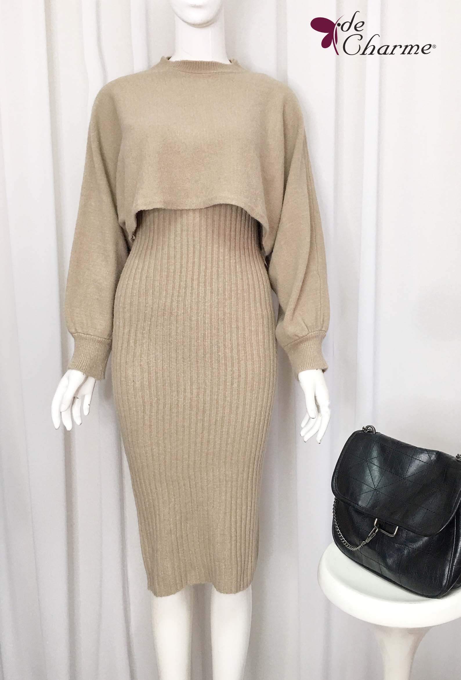 Đầm len body mix áo croptop