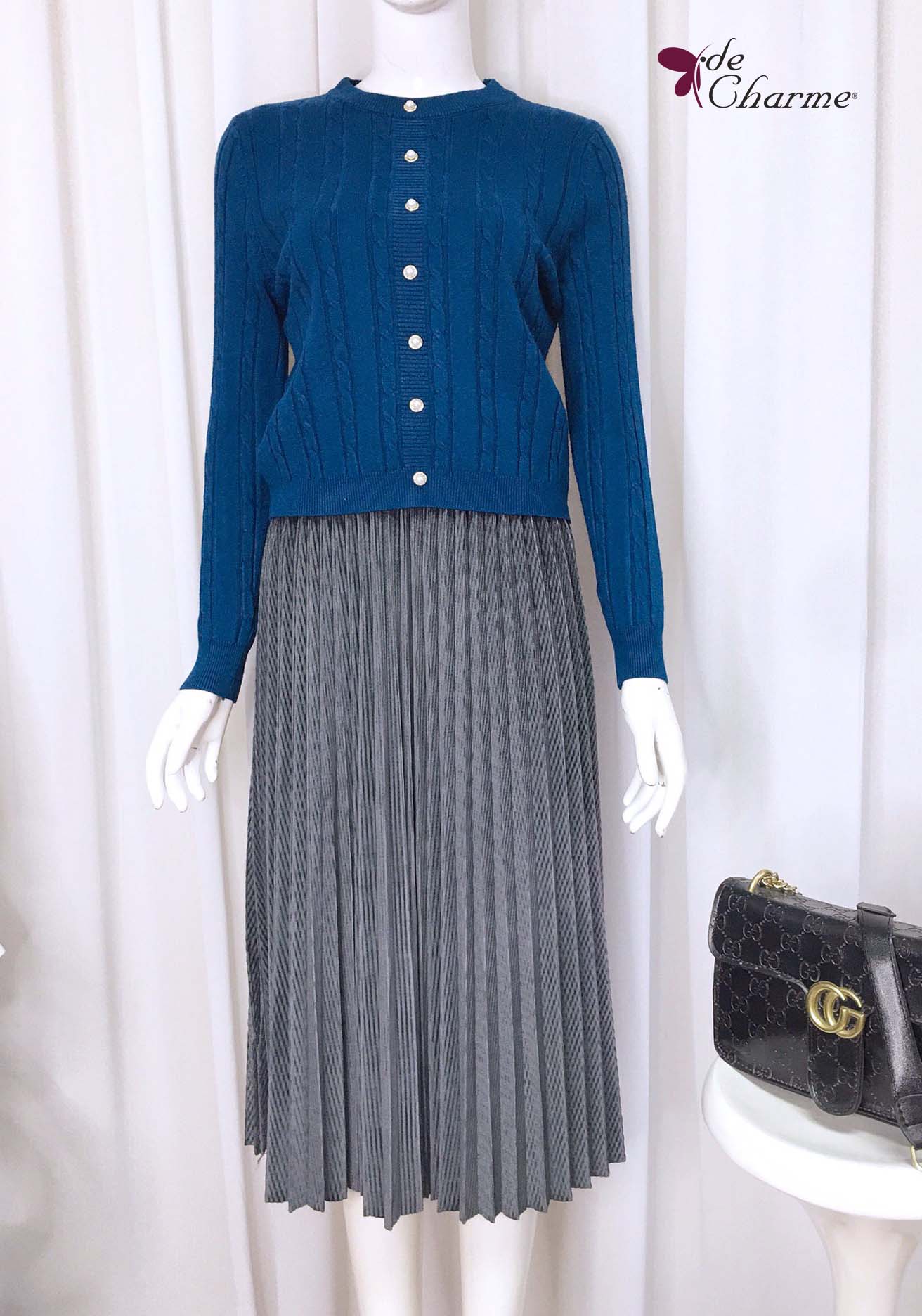 Áo len vặn thừng đính khuy trai - Xanh navy - Free size