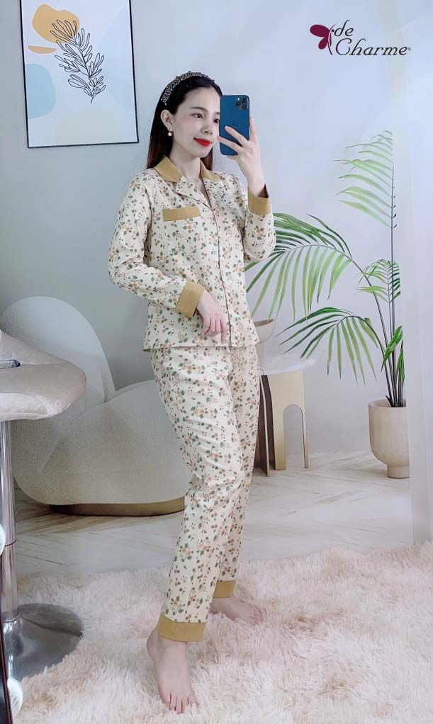 Bộ Home nhung tăm phối cổ - Be - M