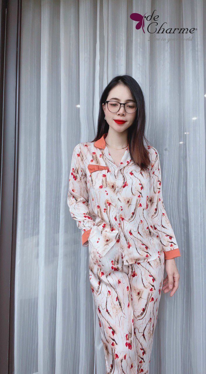 Bộ Home lụa cao cấp phối túi - Cam - M