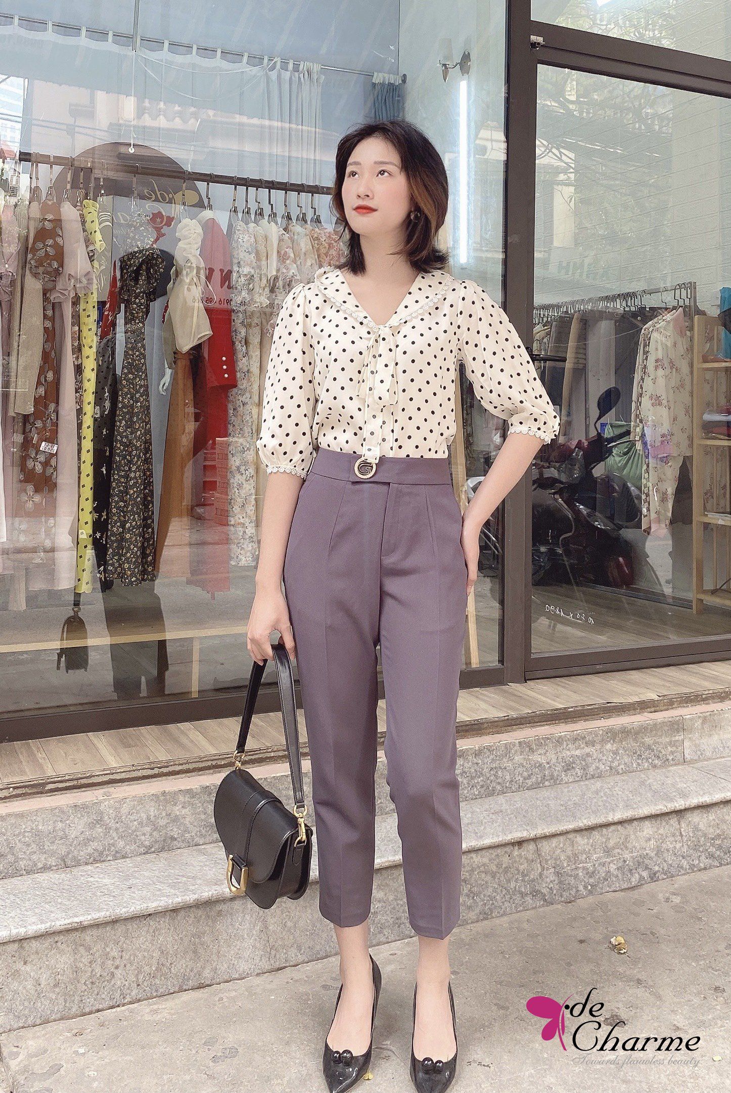 Quần baggy móc tròn đá lồng G - Xám - L