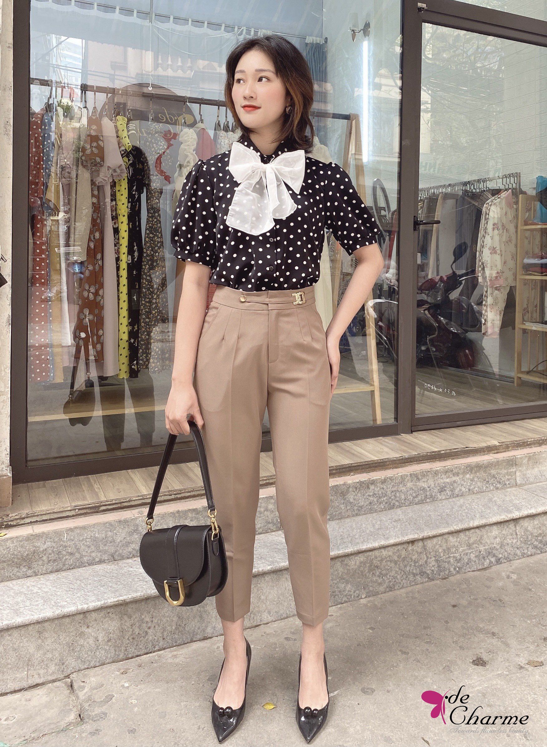 Quần baggy cạp móc xoắn - Nâu - S