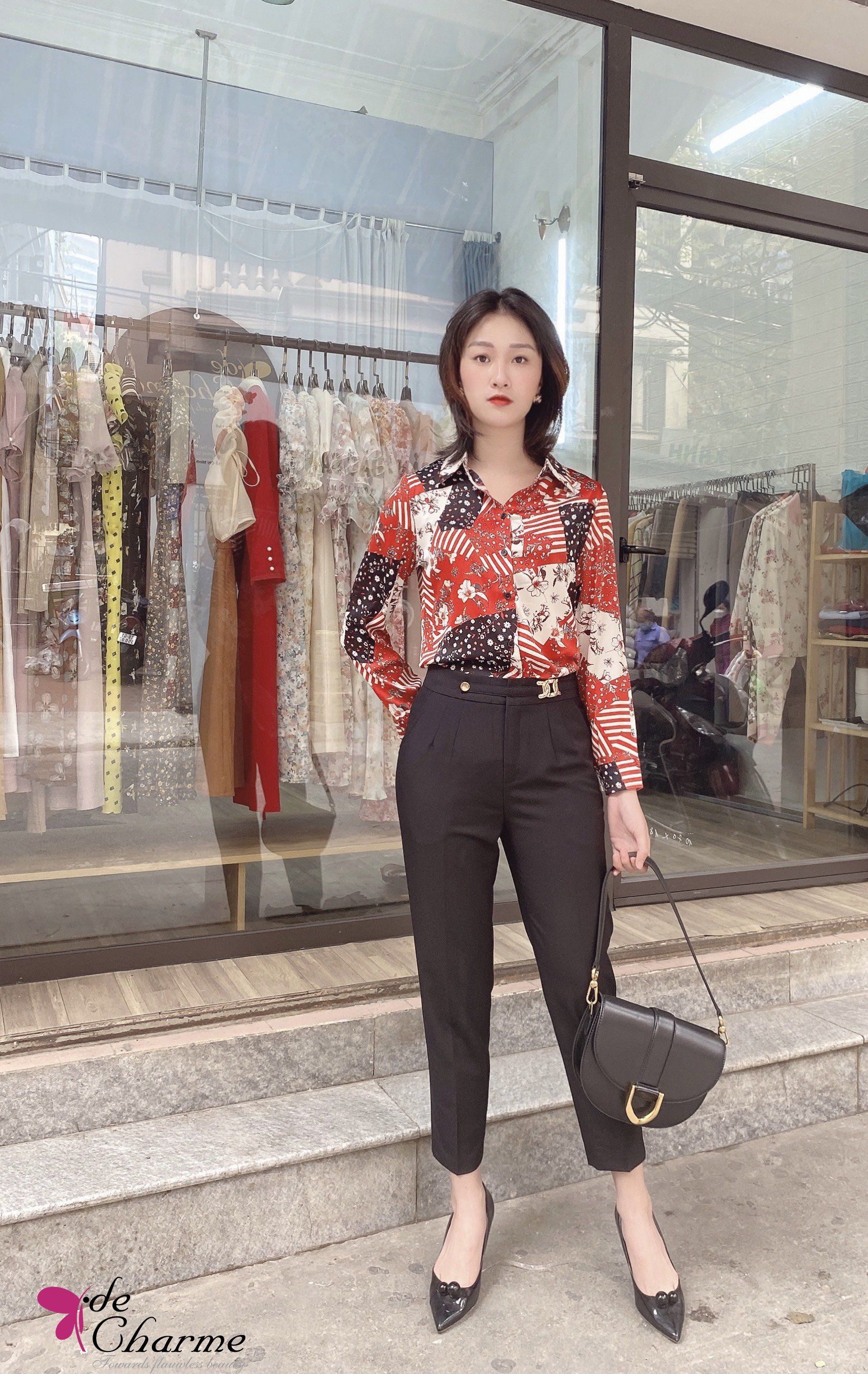 Quần baggy cạp móc xoắn - Đen - M
