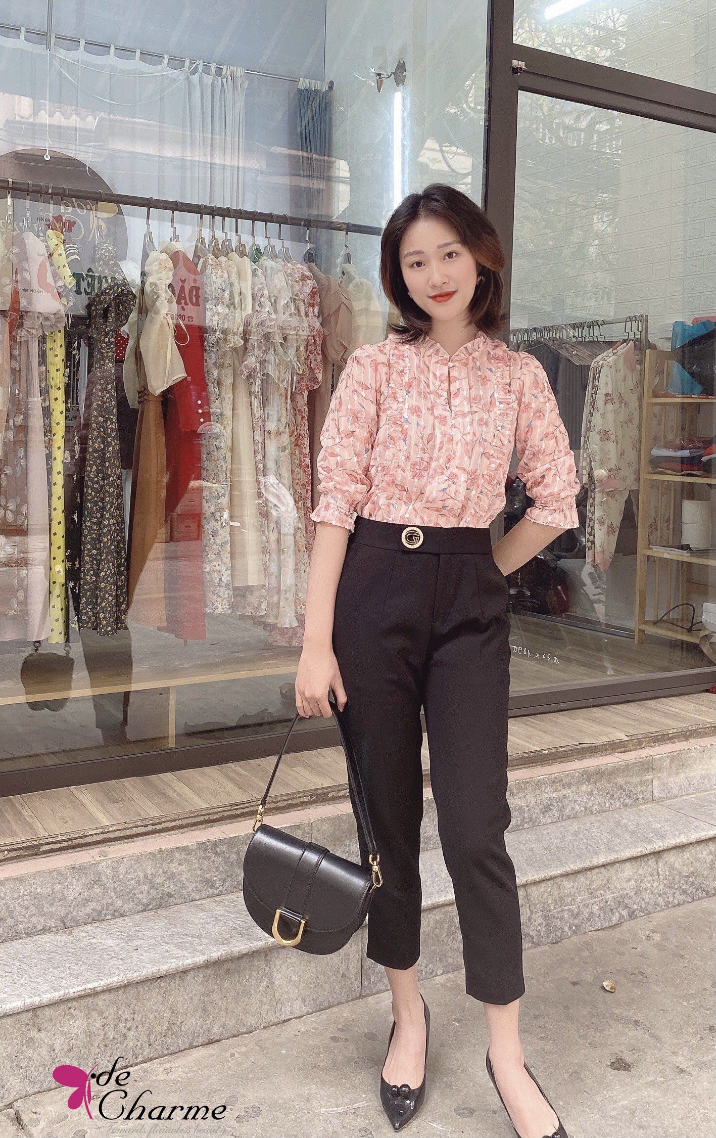 Quần baggy móc tròn đá lồng G - Đen - S