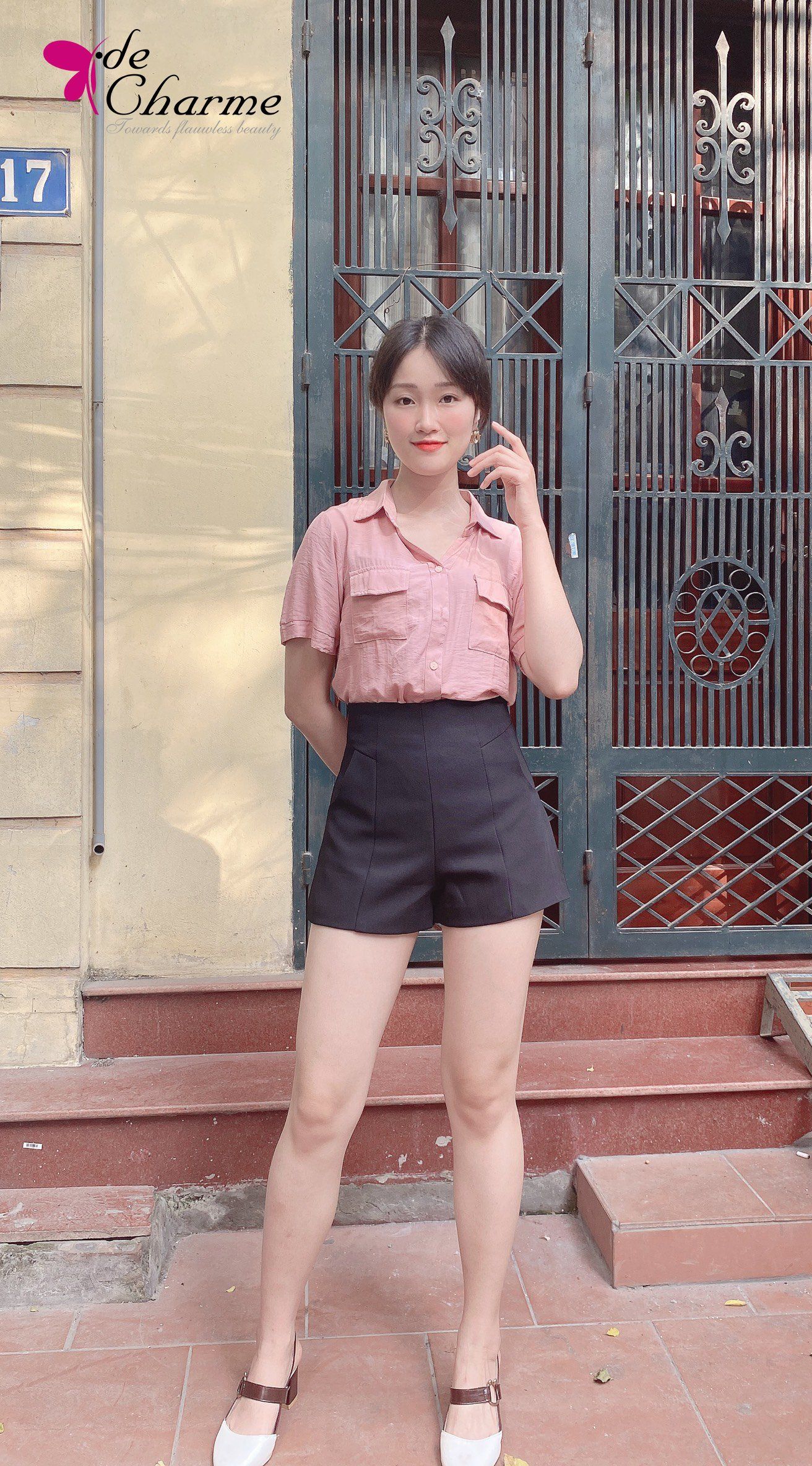 Quần short bổ cạp túi chéo - Đen - S