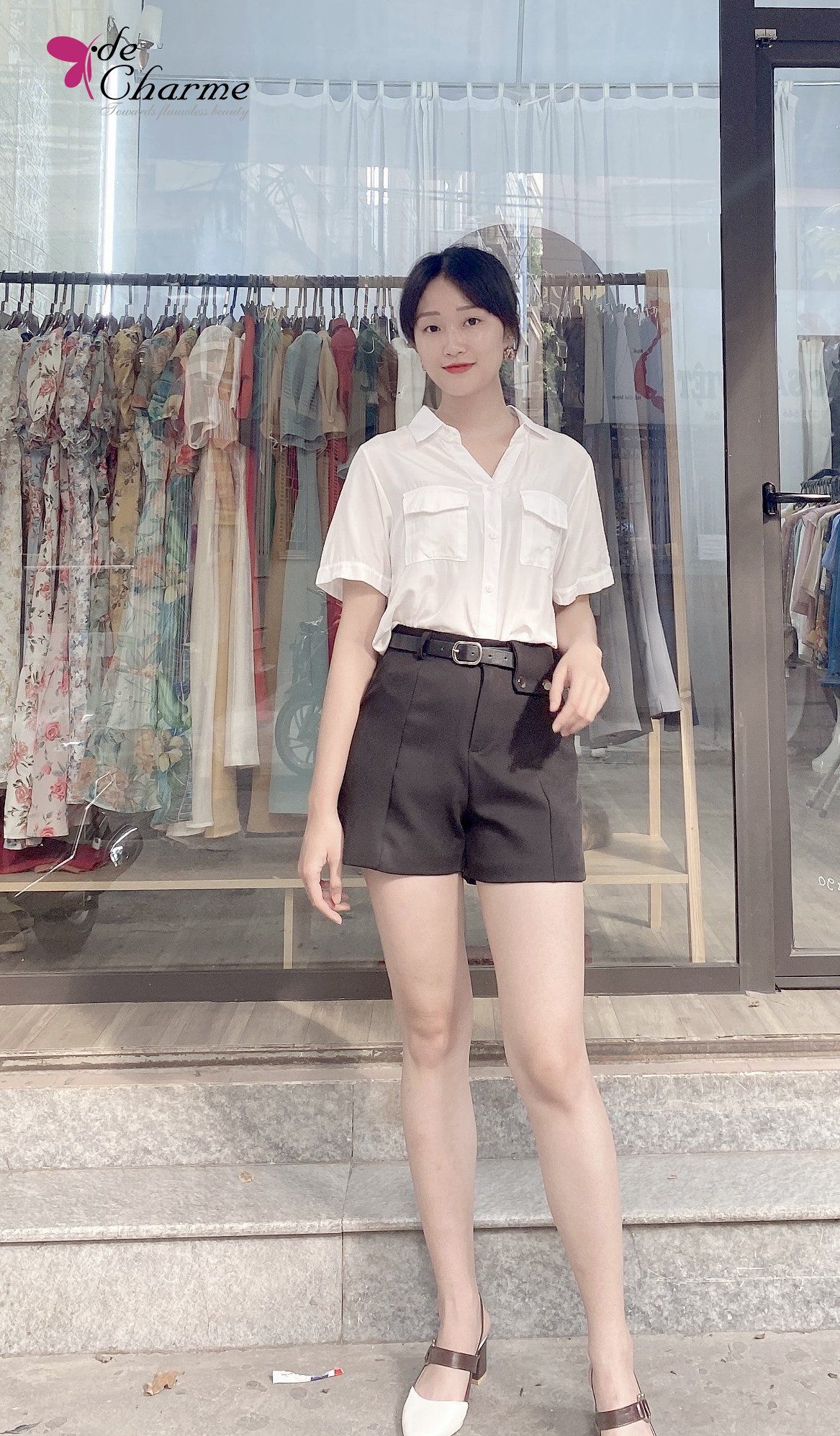 Quần short cạp cá khuy đồng - Đen - S