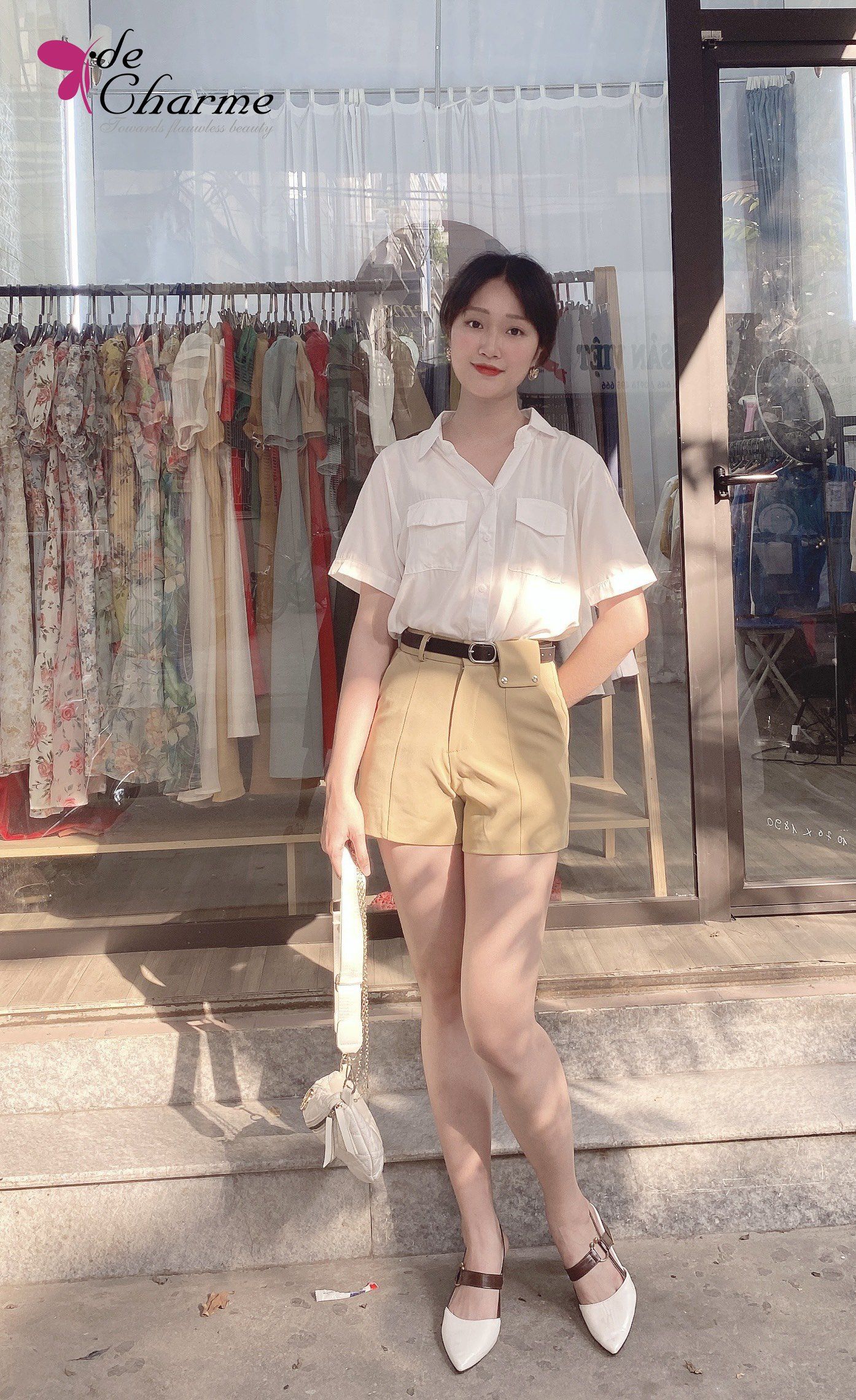 Quần short cạp cá khuy đồng - Nâu - M