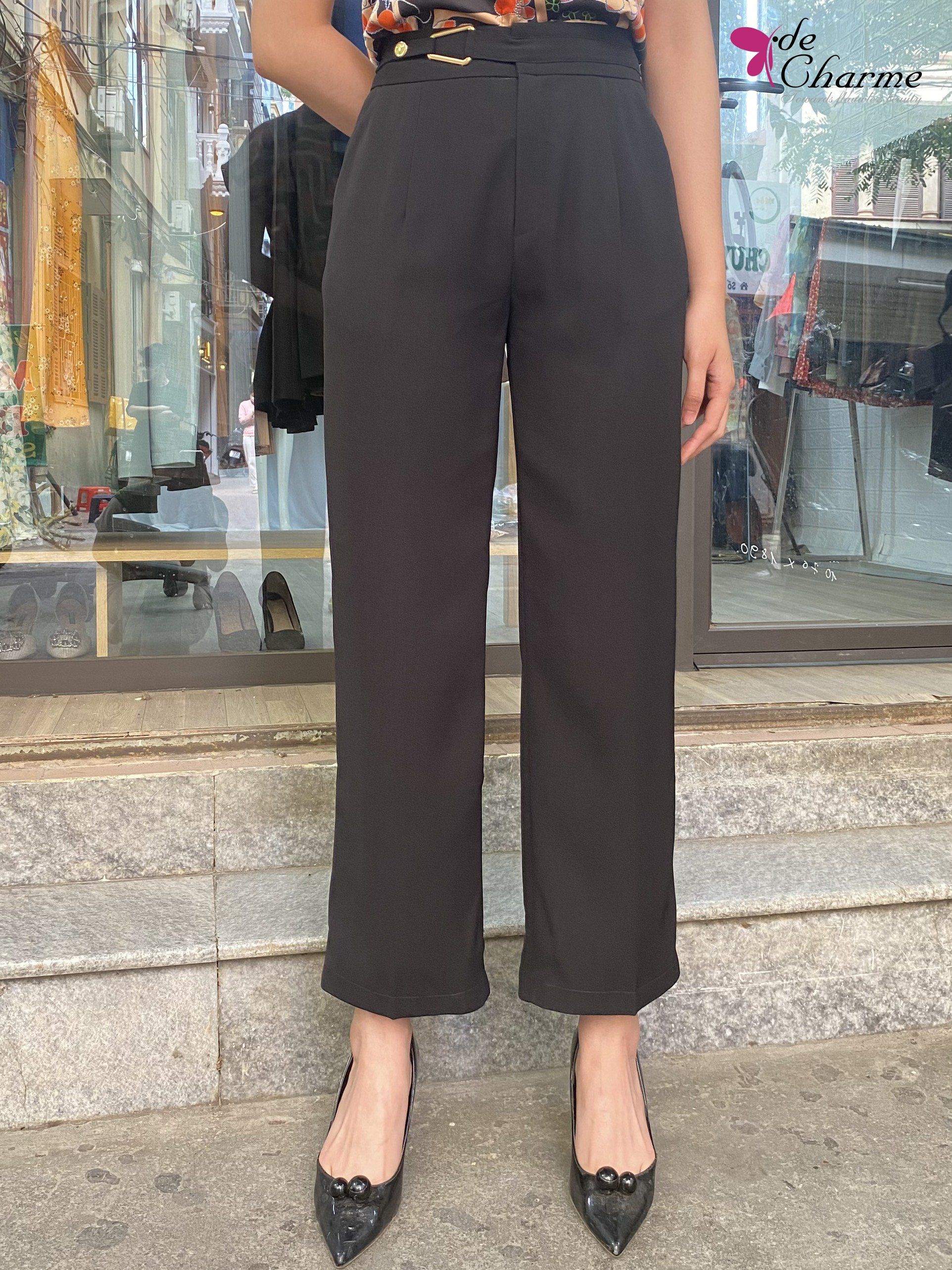 Quần ống sớ móc thang ngang - Đen - S