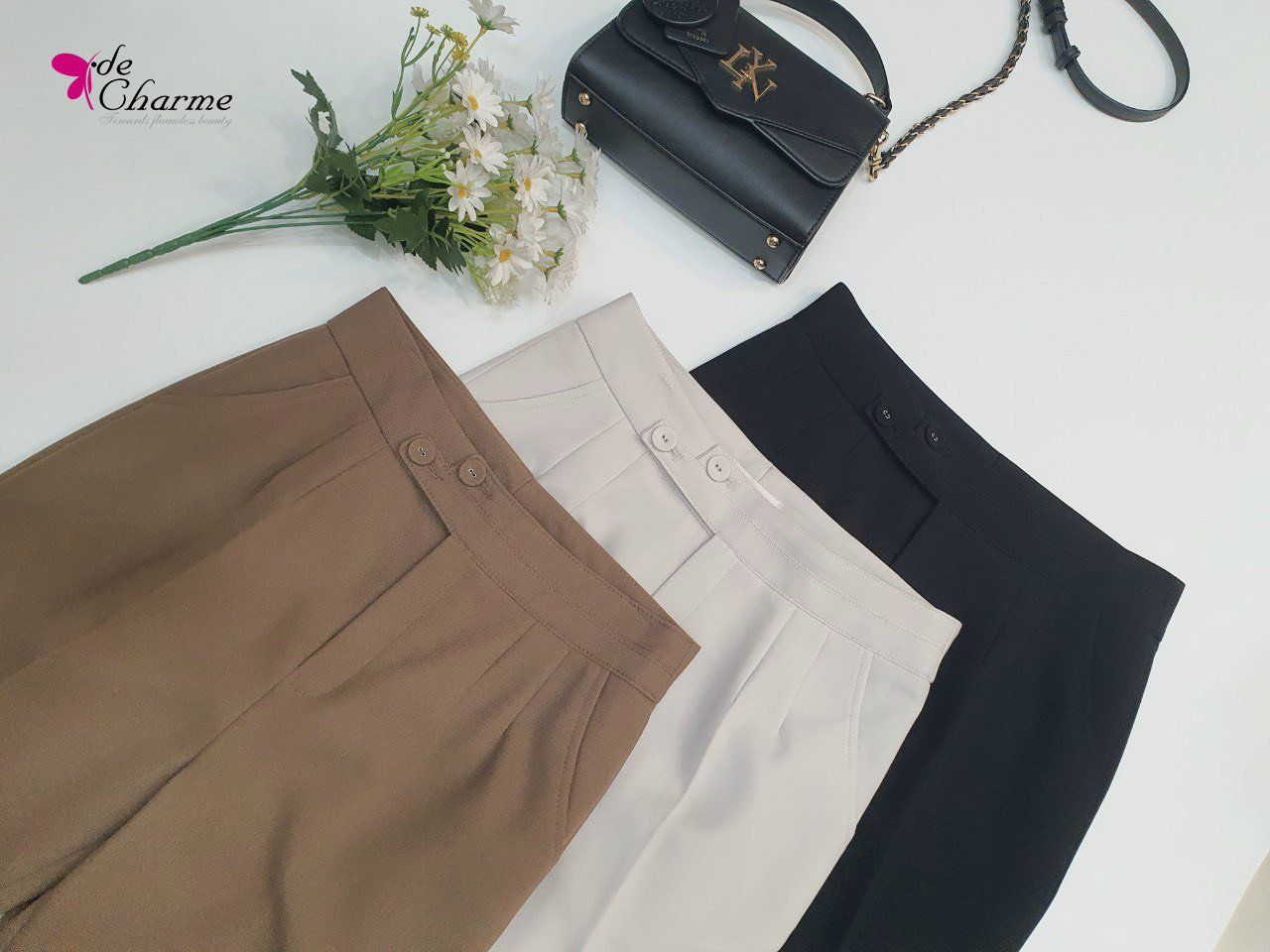 Quần baggy cạp nhê lệch 2 cúc - Đen - M