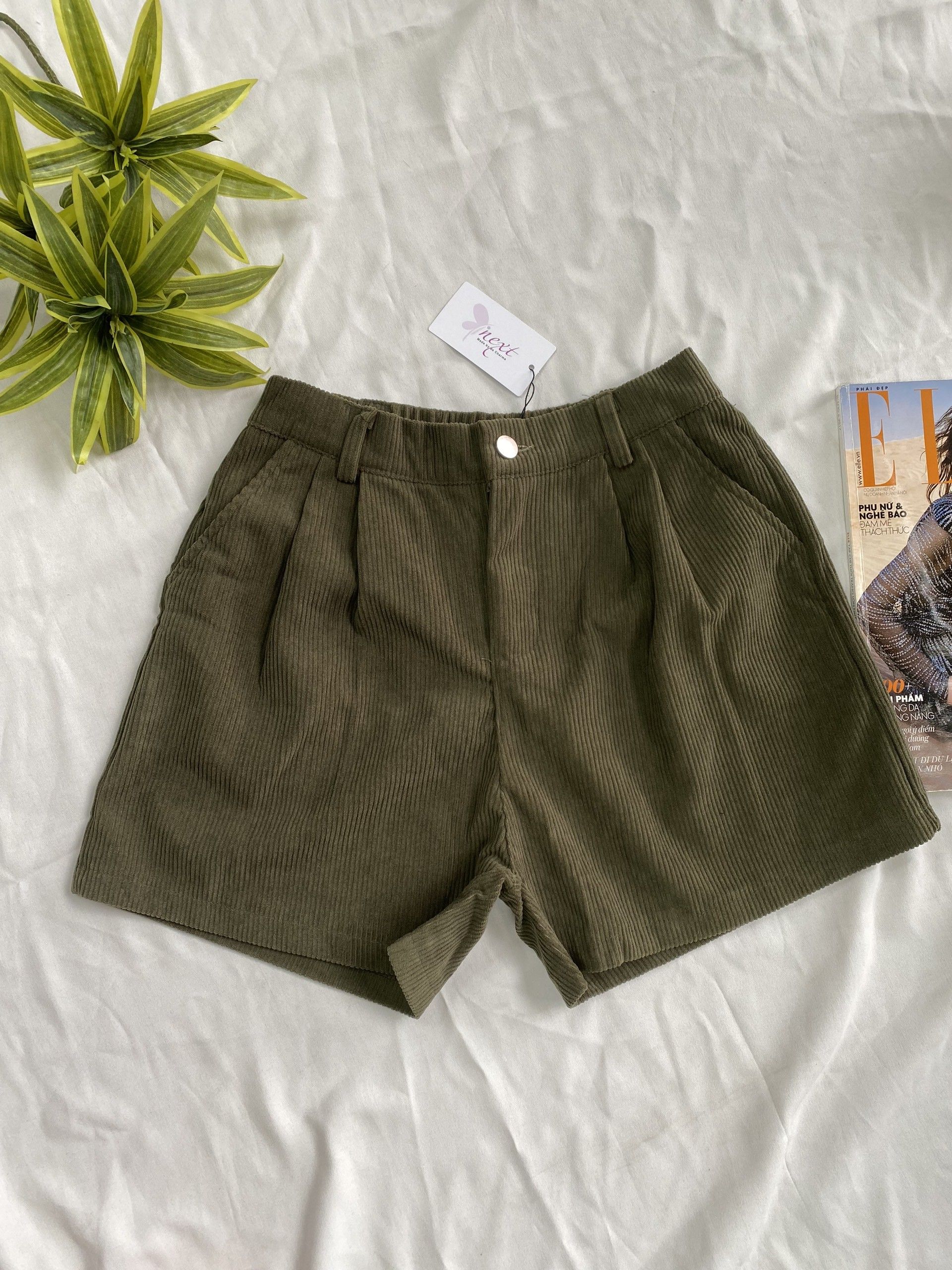 Quần short nhung 2 ly - Xanh rêu - M