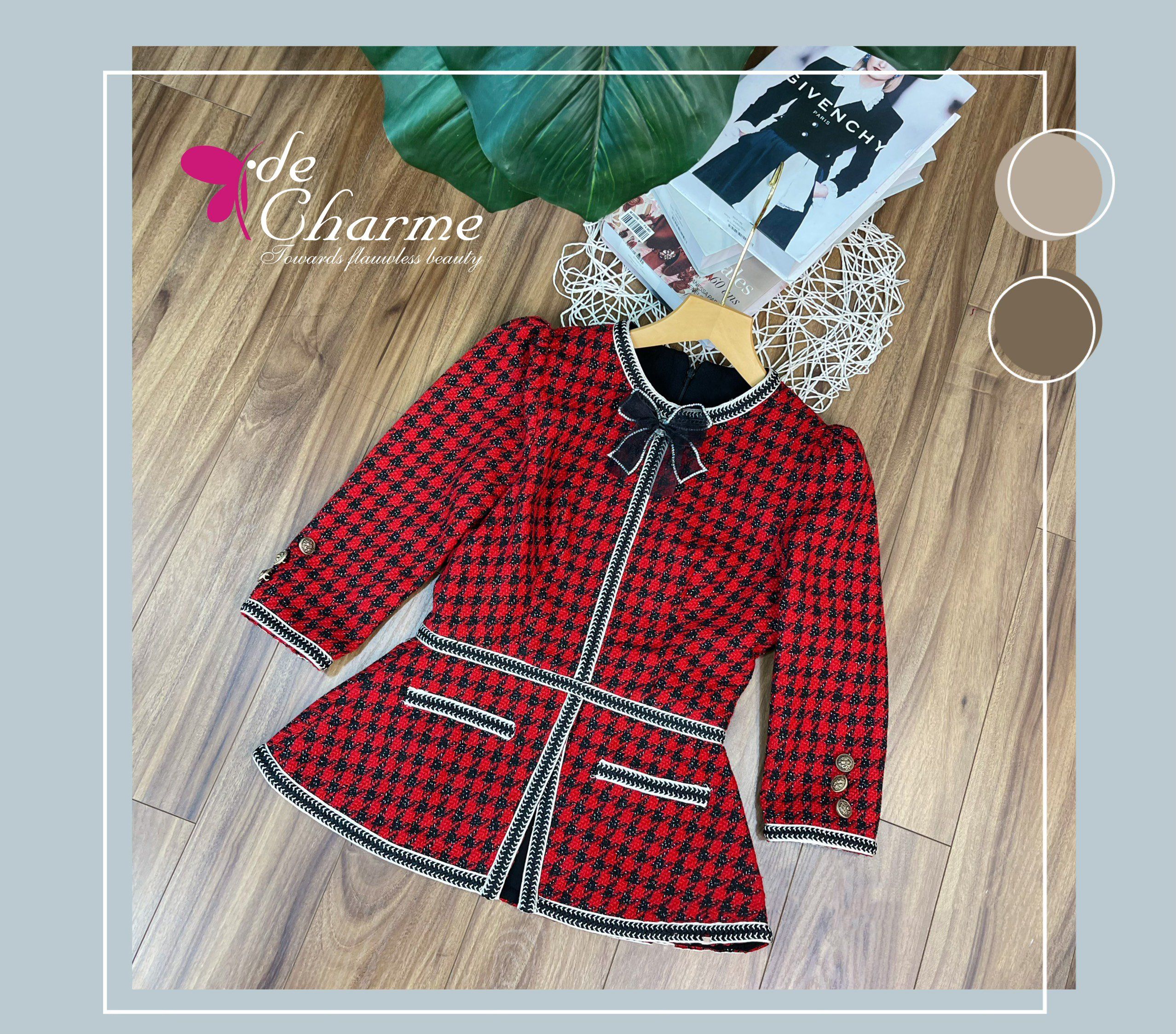 Vest dạ peplum cổ nơ - Đỏ - S