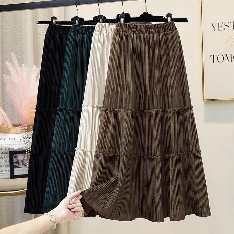 Chân váy nhung xòe 3 tầng - Xám - Free size