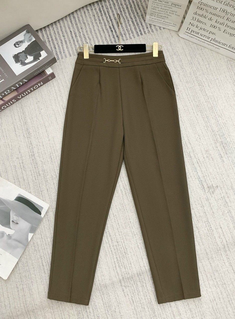 Quần baggy cạp phối đai lệch - Xanh rêu - S