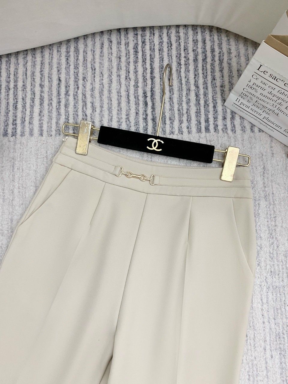 Quần baggy cạp phối đai lệch - Be - L