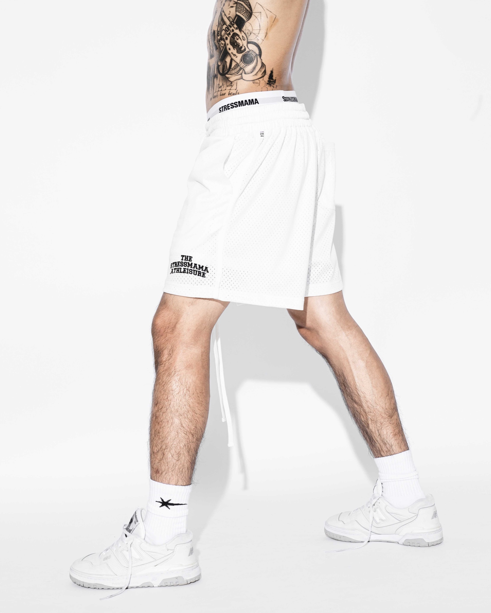 STRESSMAMA ATHLEISURE MESH SHORTS - WHITE