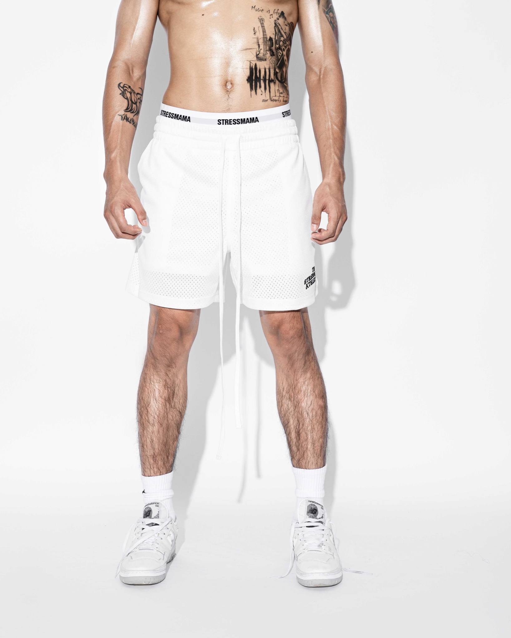 STRESSMAMA ATHLEISURE MESH SHORTS - WHITE